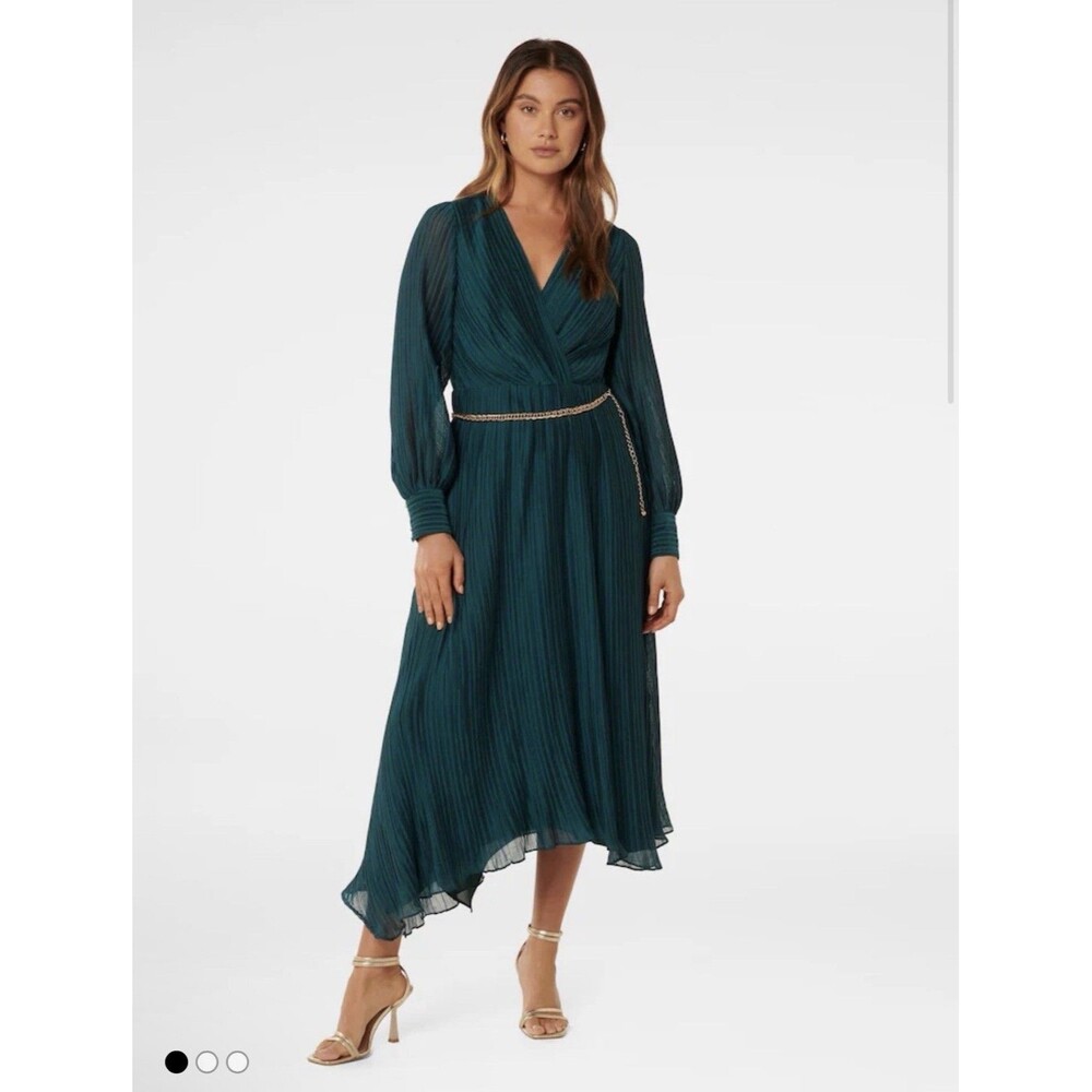 NWT Forever New Women's 10 Genevieve Petite Crinkle Midi Dress Mineral Teal NEW